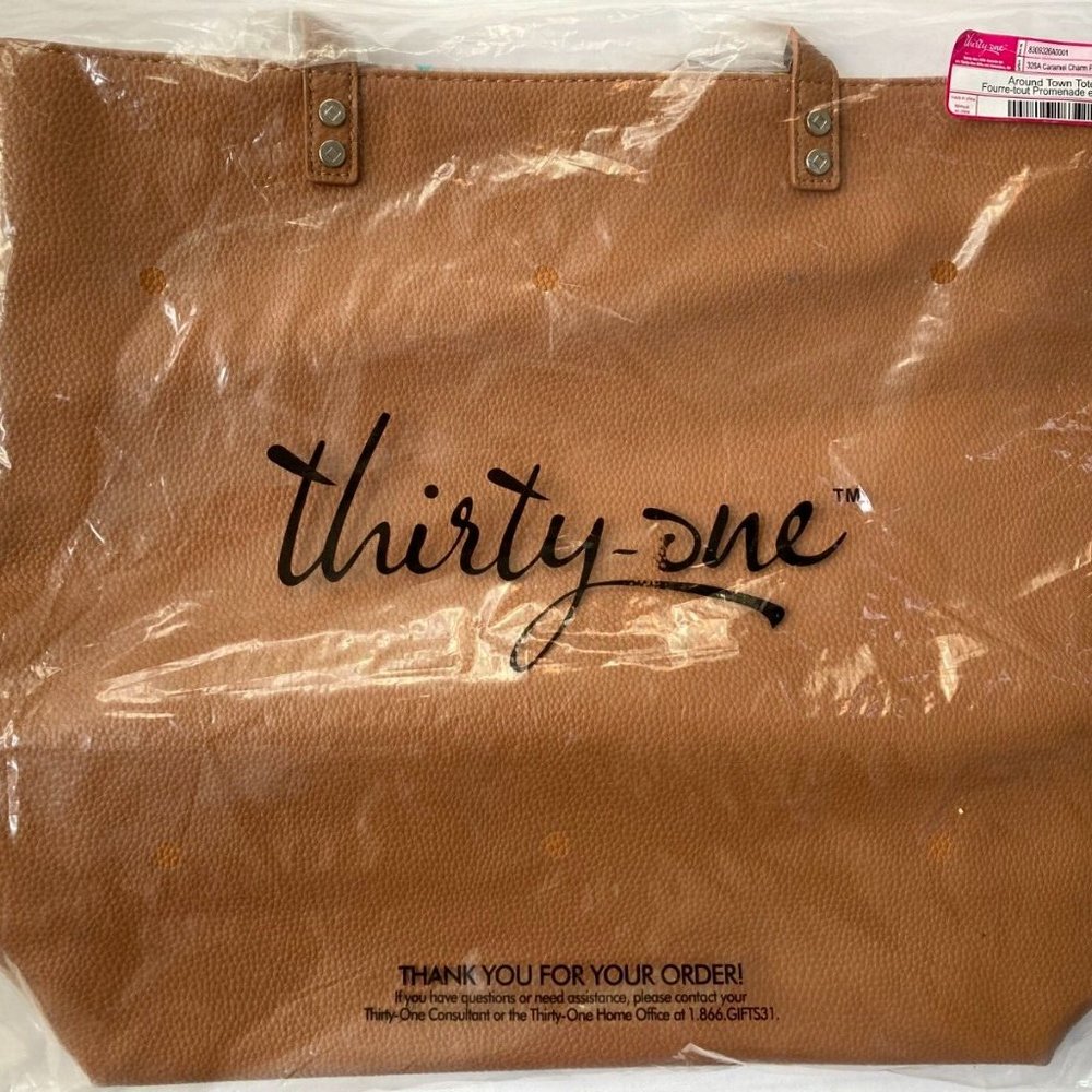 BRAND NEW Thirty-one "Around Town Tote" bag in Caramel Charm Pebble